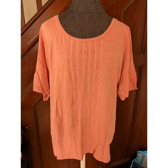Talbots Woman 2X Coral Short Sleeve Beaded Front Blouse Lightweight Casual Top - Picture 1 of 8